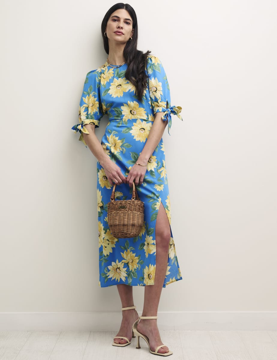 Blue Sunflower Print Esme Midi Dress