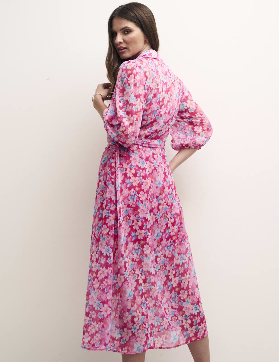 Pink Floral Malika Midi Shirt Dress