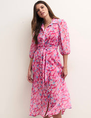 Pink Floral Malika Midi Shirt Dress