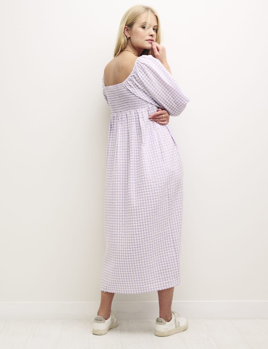 Lilac Gingham Kylie Midi Smock Dress