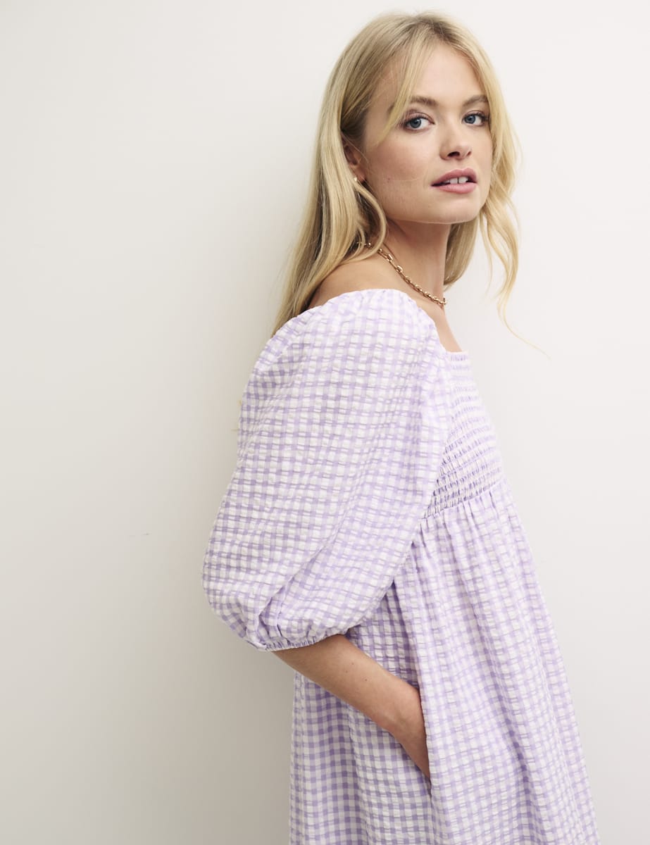 Lilac Gingham Kylie Midi Smock Dress