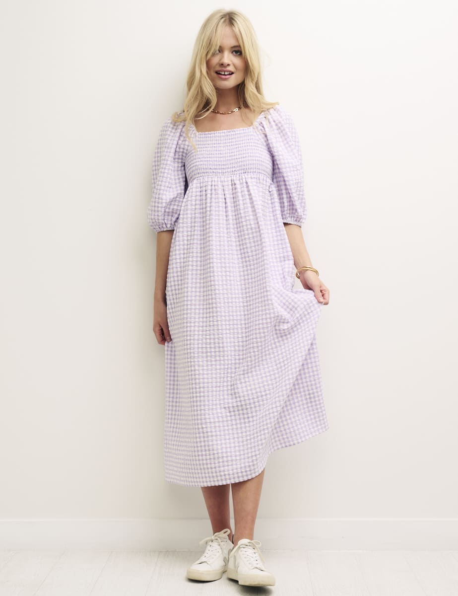 Lilac Gingham Kylie Midi Smock Dress
