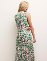 Green and Pink Floral Sandra Midi Dress