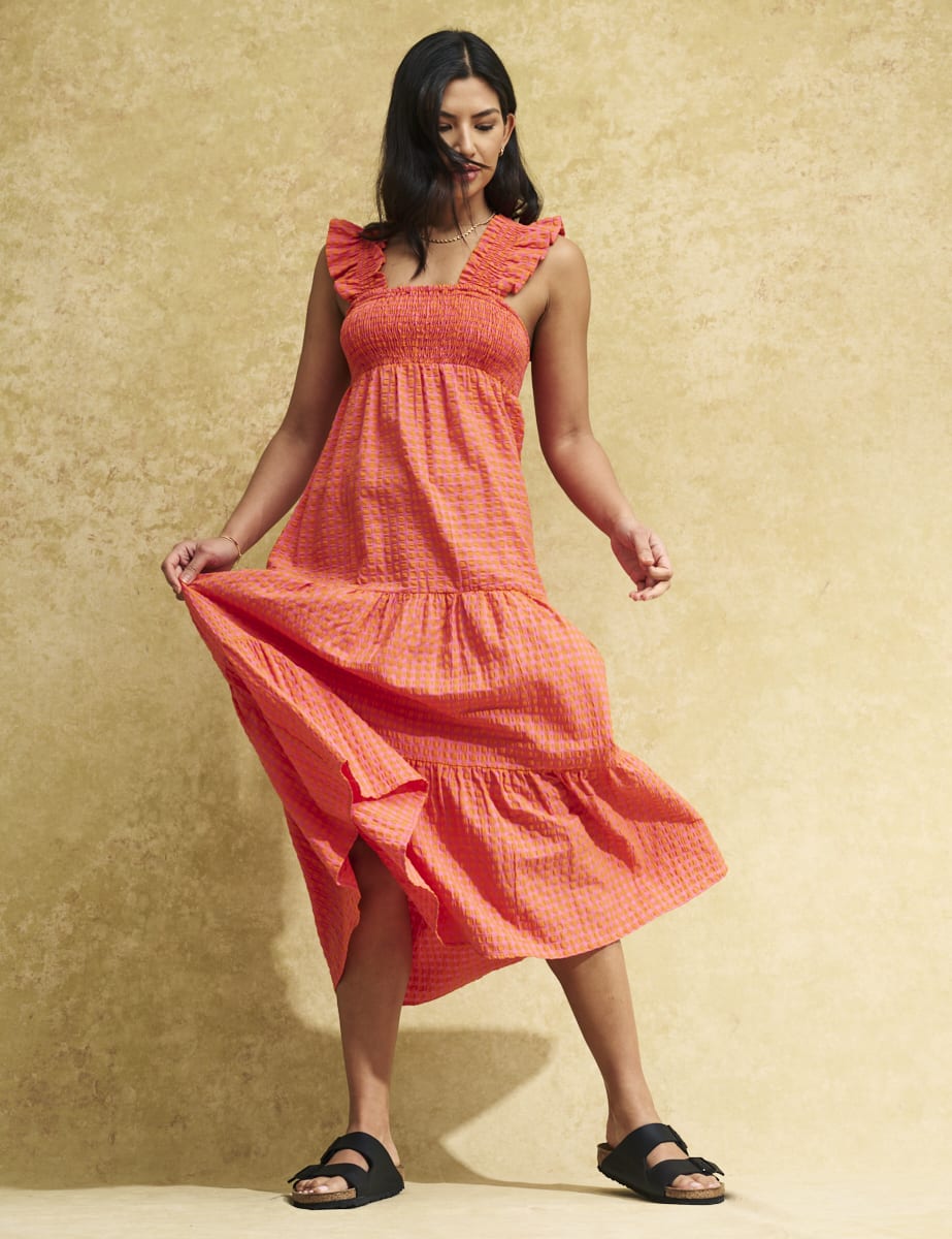 Pink & Orange Smock Maya Midi Dress
