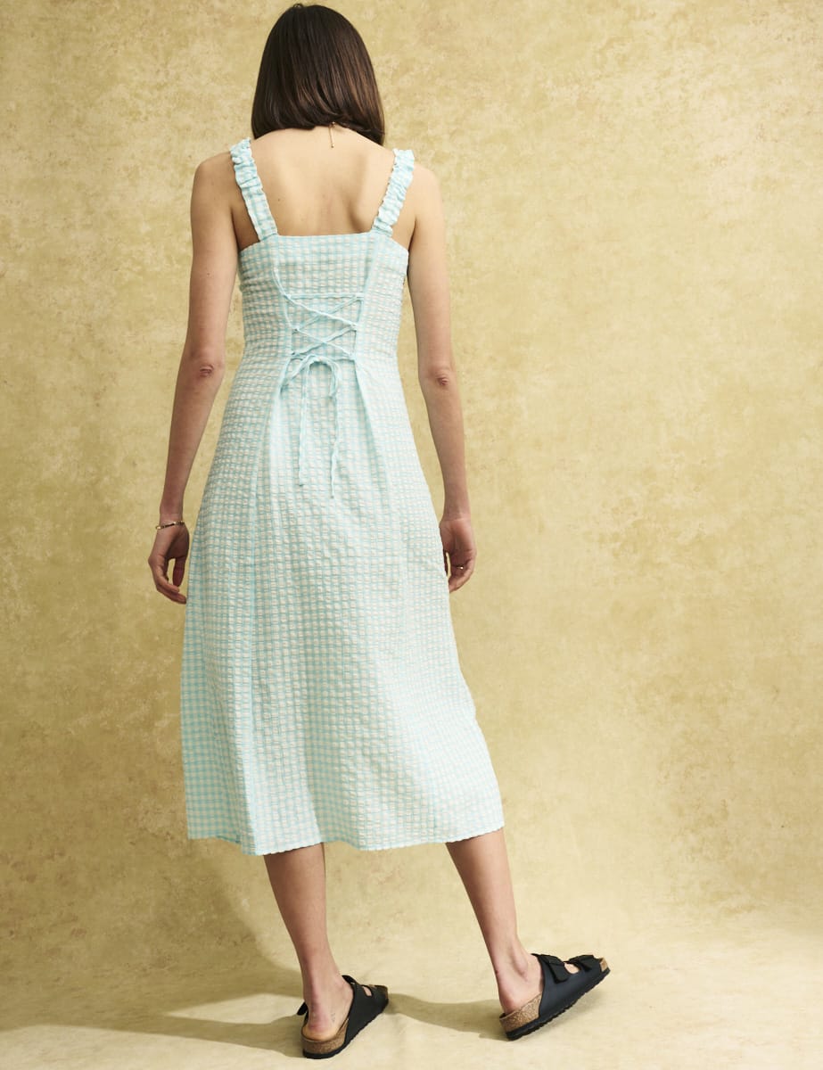 Blue checked Sweetheart Gill Midi Dress