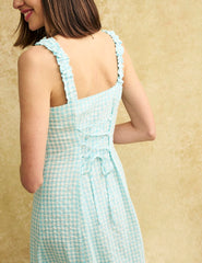 Blue checked Sweetheart Gill Midi Dress