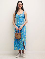 Blue Sicilian Lemon Print Lucia Midi Dress