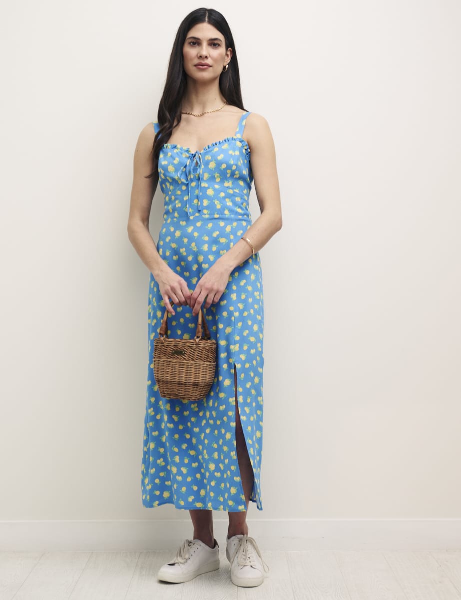 Petite Blue Sicilian Lemon Lucia Midi Dress