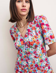 Blue Ditsy Floral Alexa Mini with Shirring Tea Dress