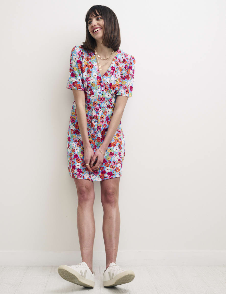 Blue Ditsy Floral Alexa Mini with Shirring Tea Dress