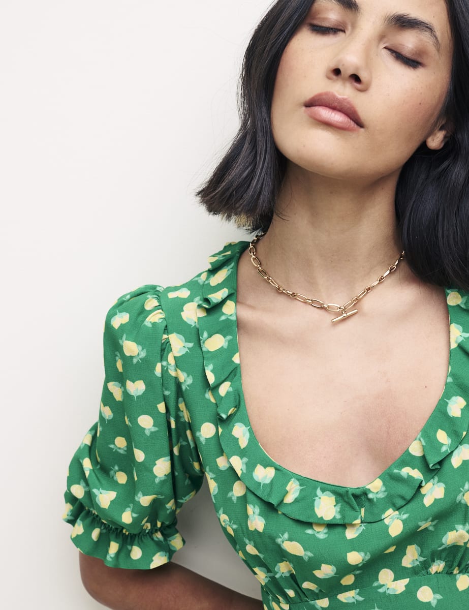 Green Lemon Puff Sleeve Jamie Mini Dress