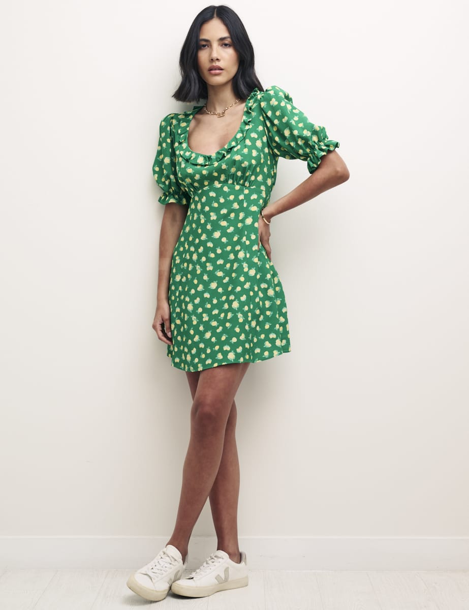 Green Lemon Puff Sleeve Jamie Mini Dress