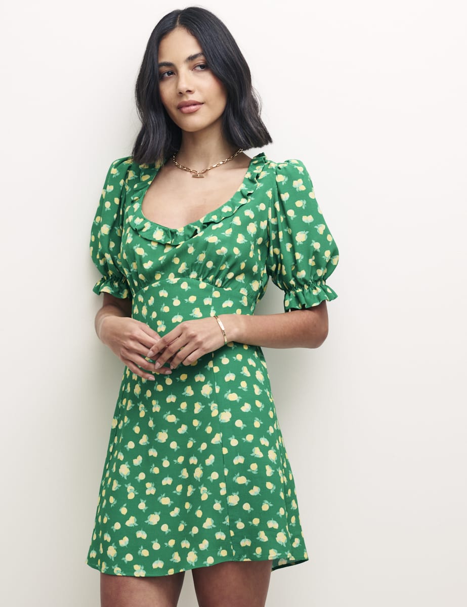 Green Lemon Puff Sleeve Jamie Mini Dress