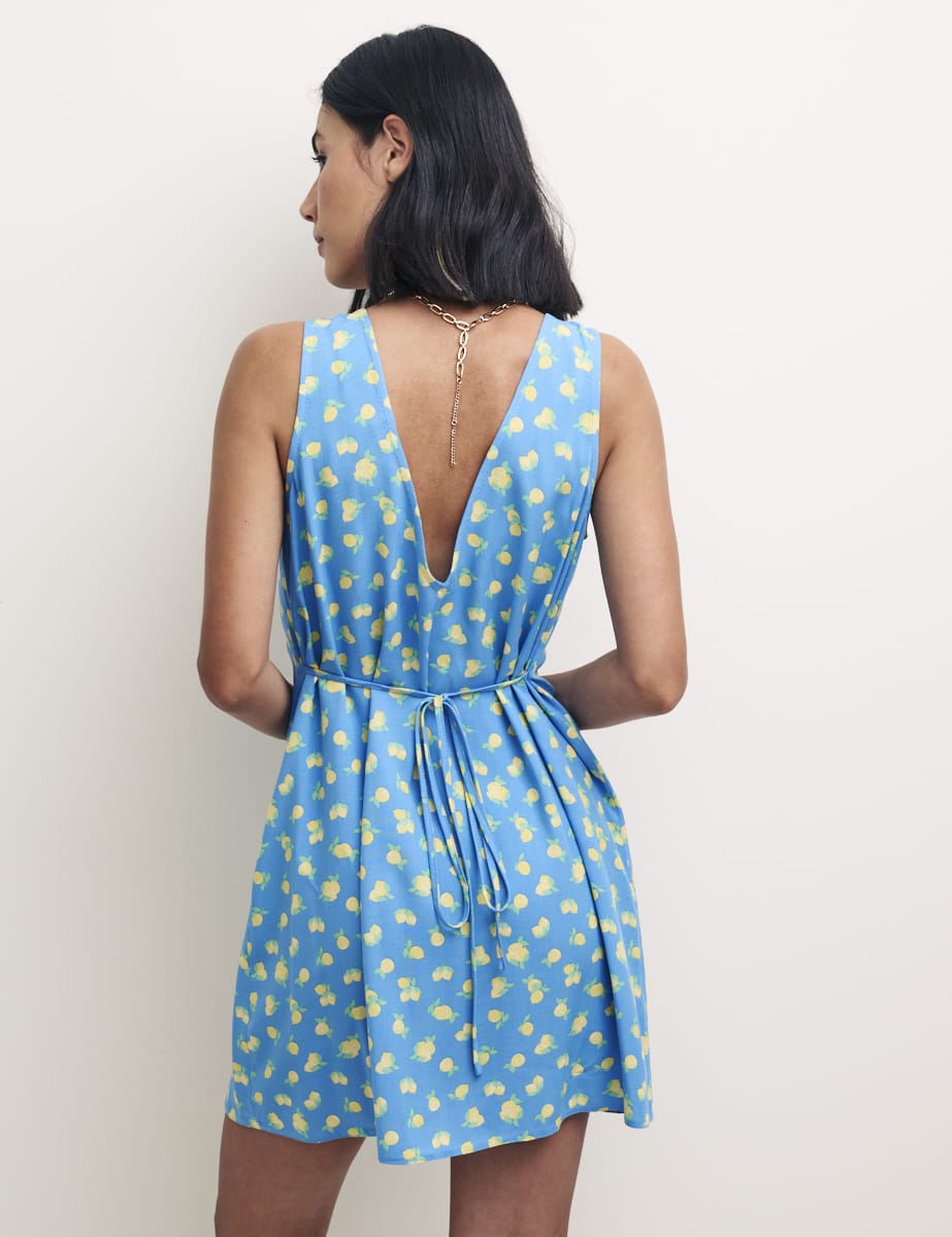 Blue Sicilian Lemon Print Harriet Mini Dress