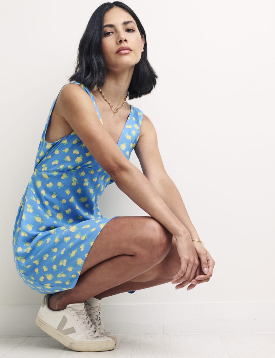 Blue Sicilian Lemon Print Harriet Mini Dress