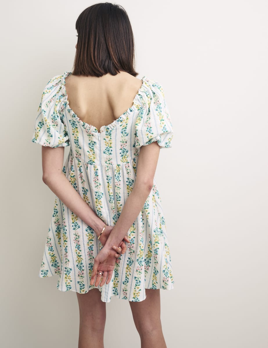 White Floral Stripe Andie Mini Dress