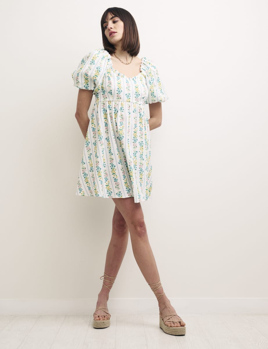White Floral Stripe Andie Mini Dress