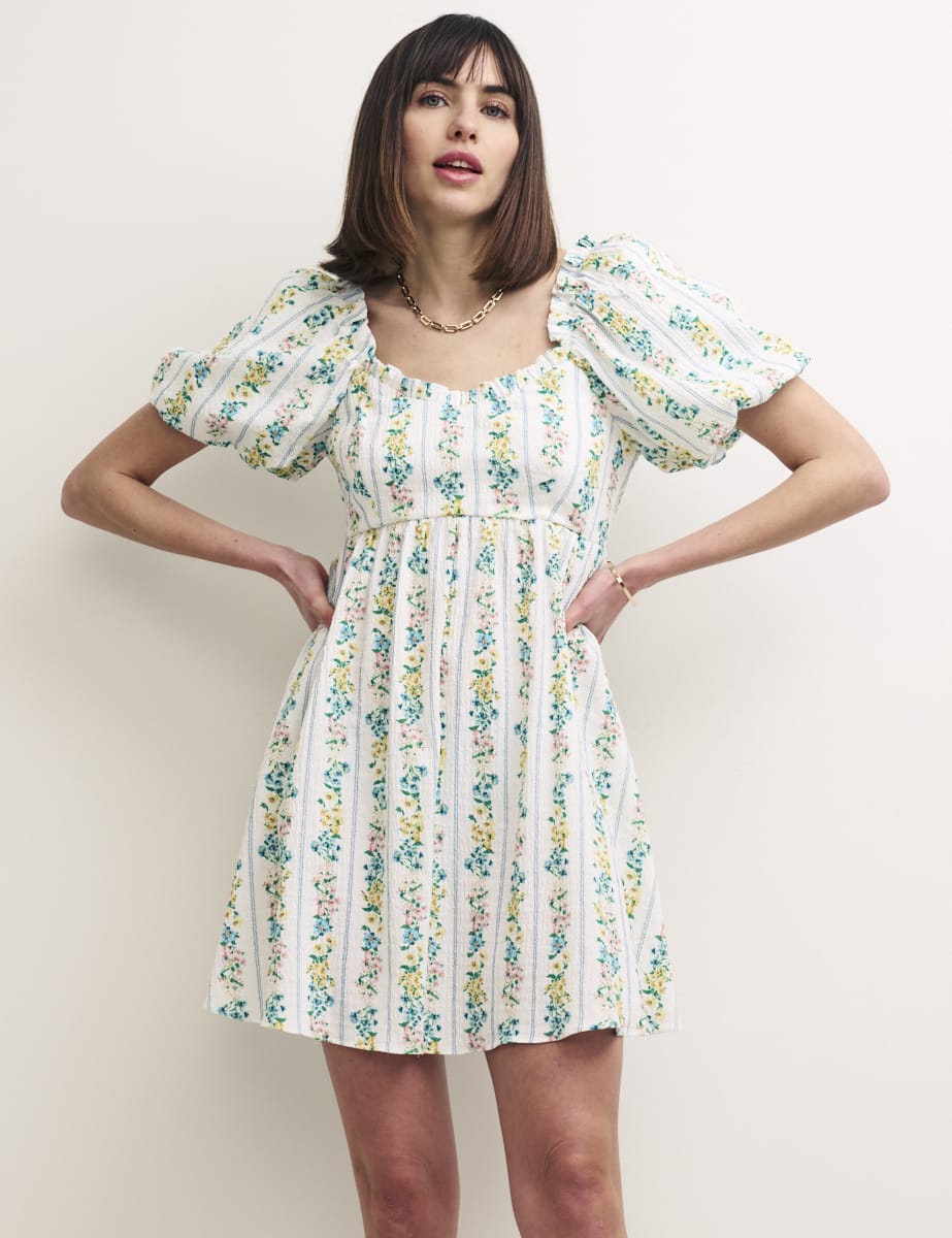 White Floral Stripe Andie Mini Dress