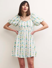 White Floral Stripe Andie Mini Dress