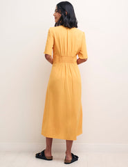 Orange Alexa Midi with Shirring Dress