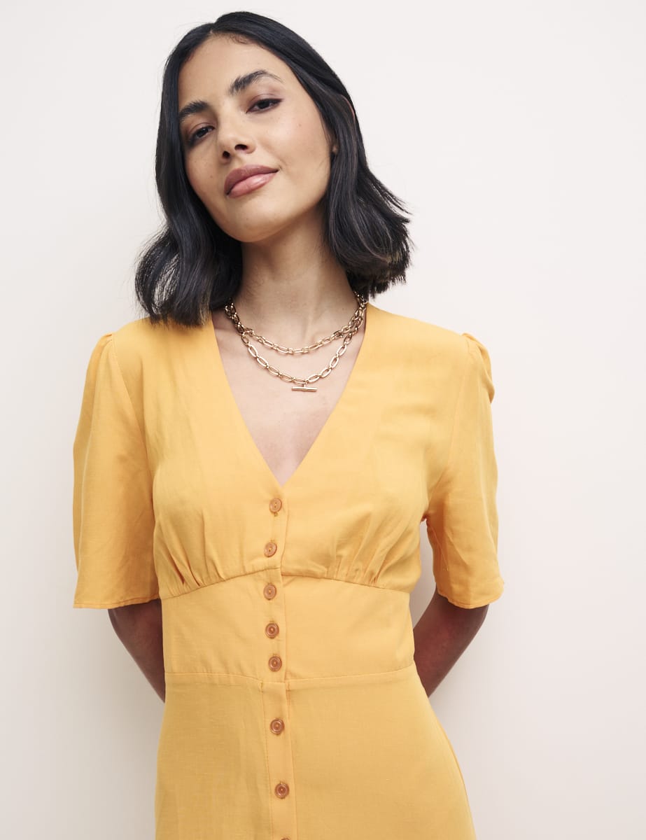 Orange Alexa Midi with Shirring Dress