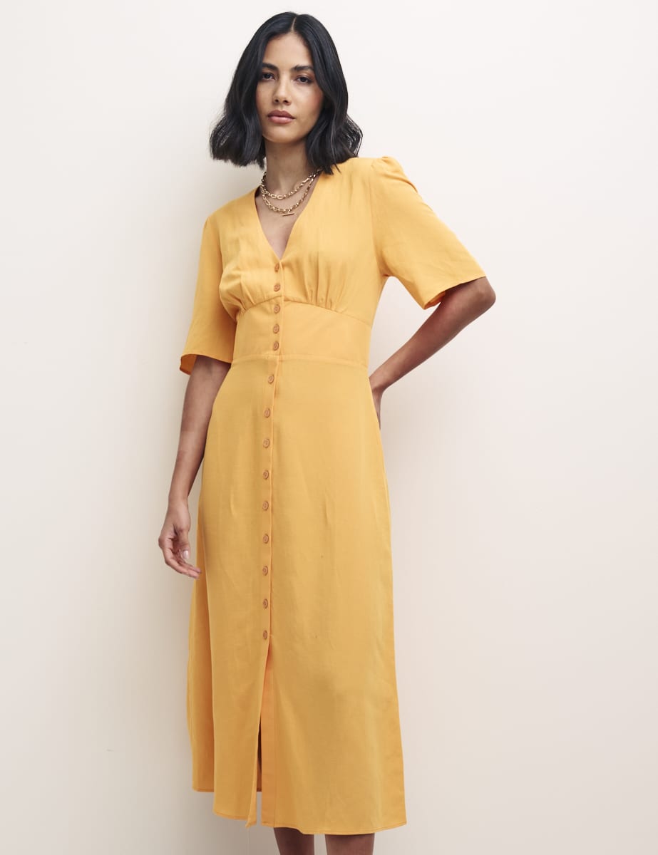 Orange Alexa Midi with Shirring Dress