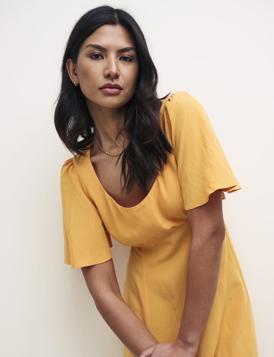 Peach Linen Dee Dee Midi Tea Dress