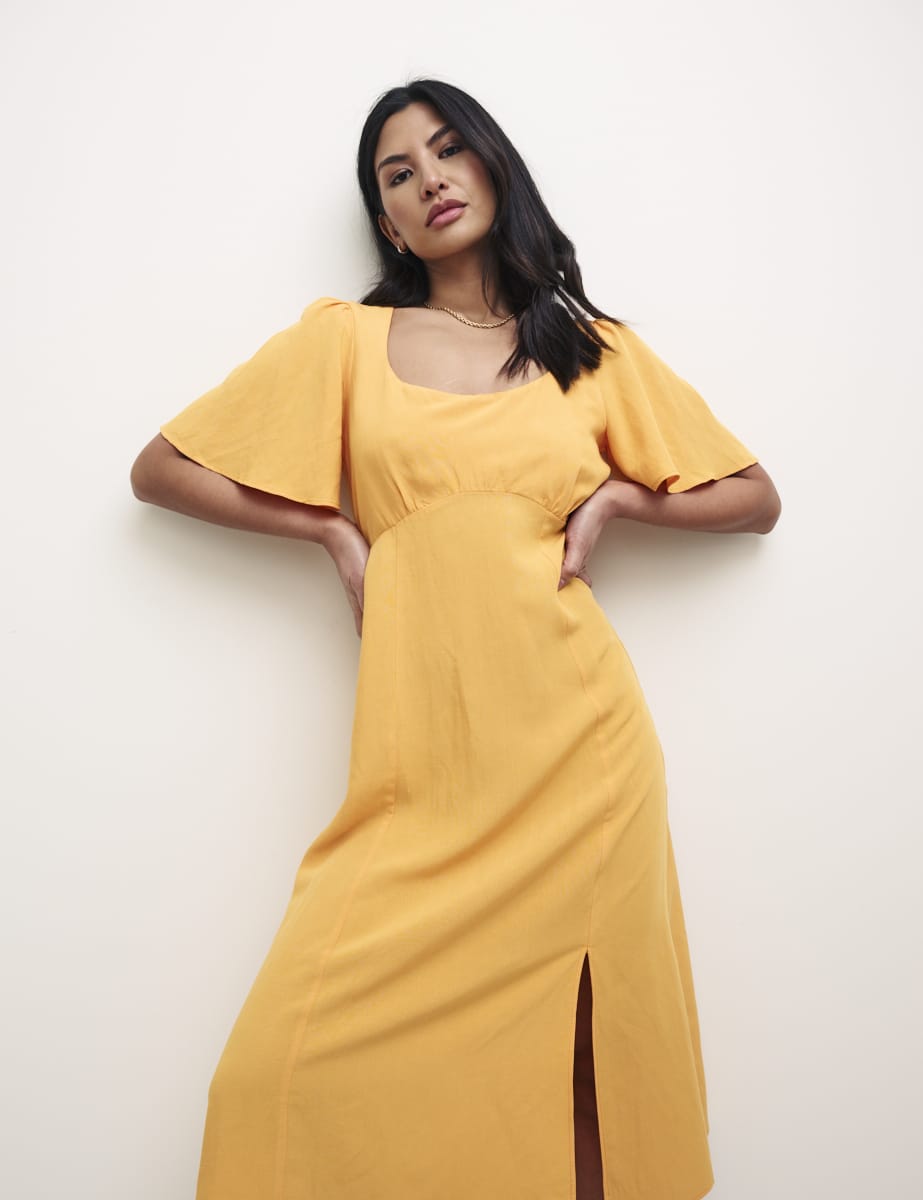 Peach Linen Dee Dee Midi Tea Dress