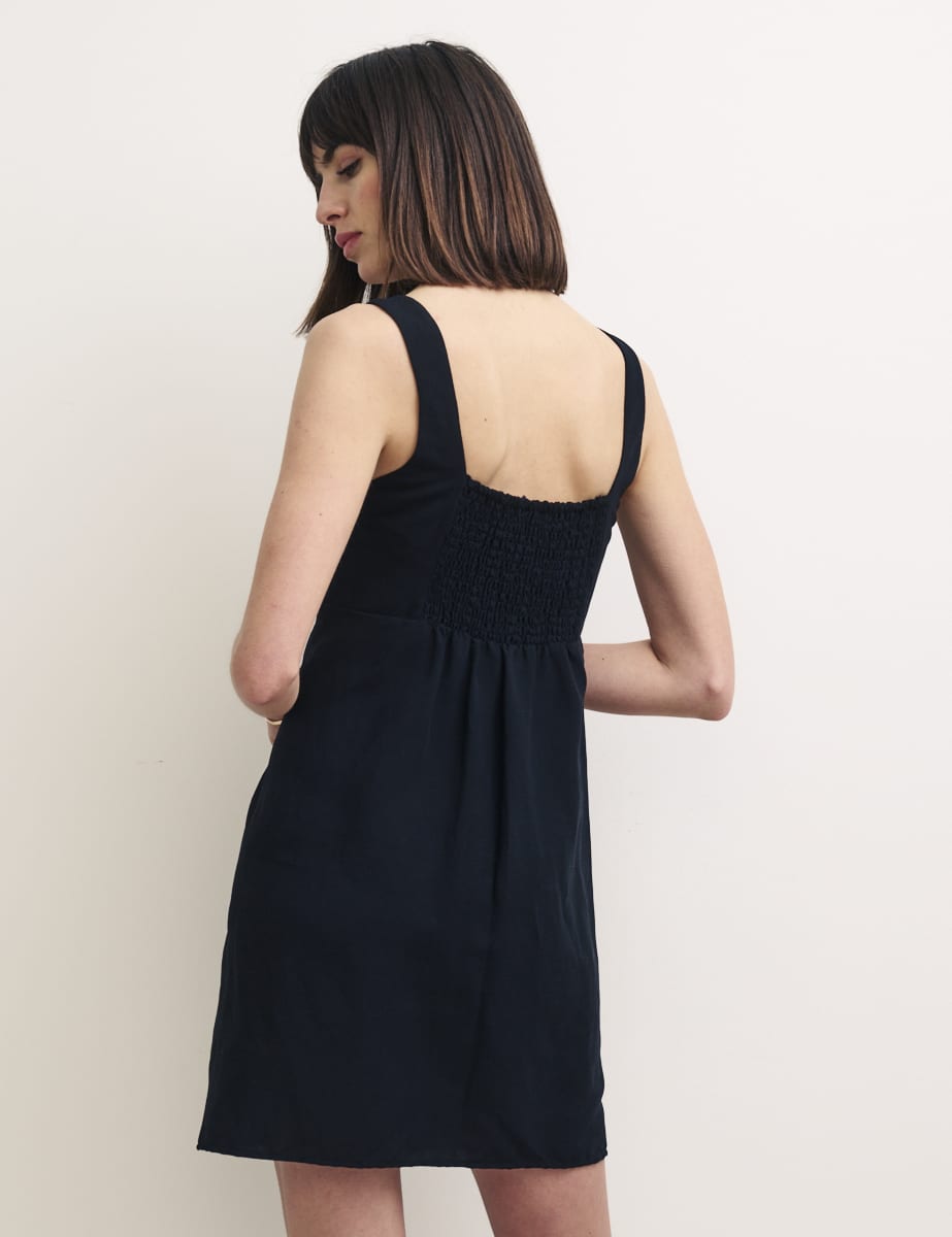 Black Linen-Blend Valentina Mini Dress