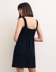 Black Linen-Blend Valentina Mini Dress