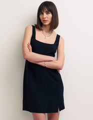 Black Linen-Blend Valentina Mini Dress