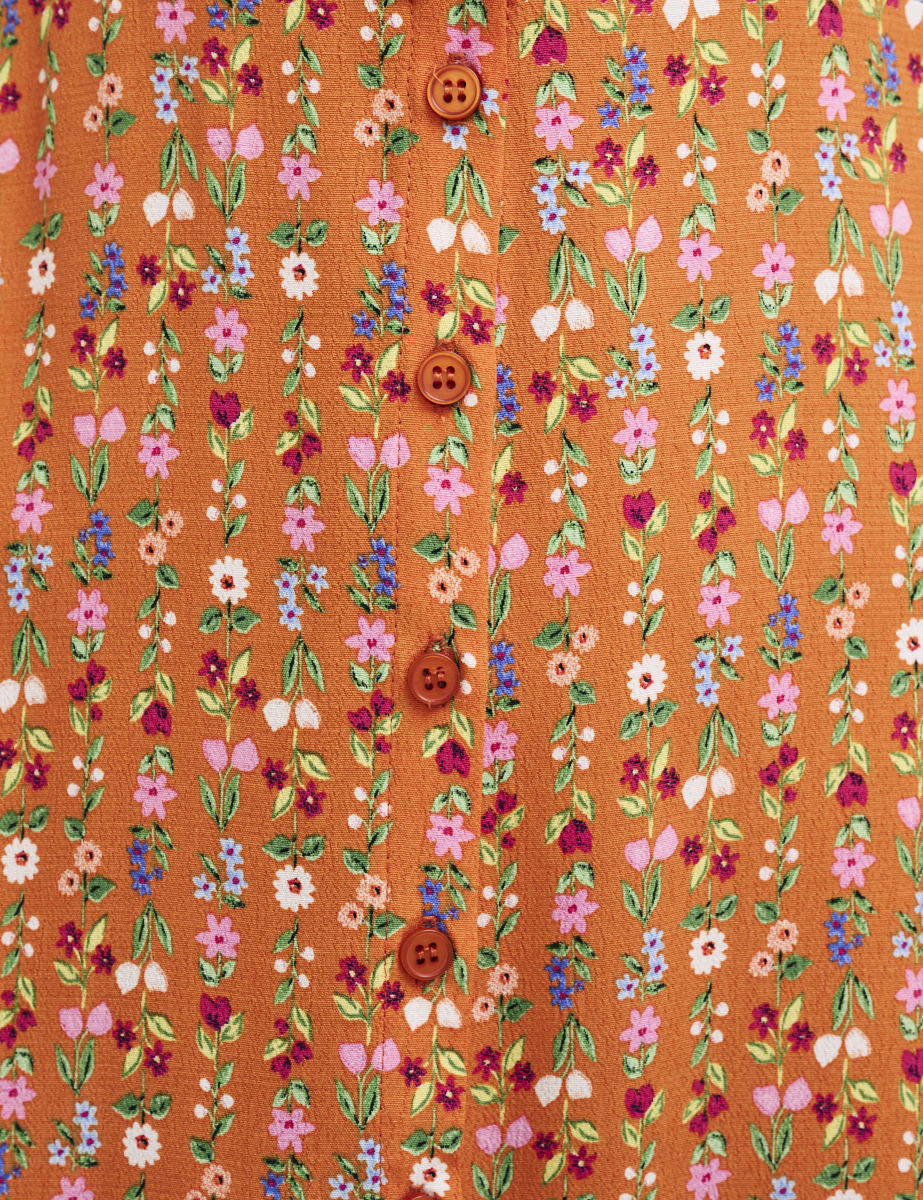 Orange Pinstripe Floral Daisy Midi Dress