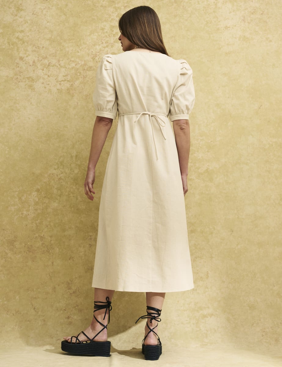 Cream Linen-blend Sweetheart Rosie Midi Dress