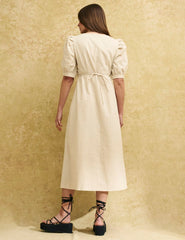 Cream Linen-blend Sweetheart Rosie Midi Dress