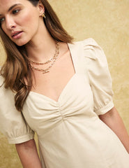 Cream Linen-blend Sweetheart Rosie Midi Dress