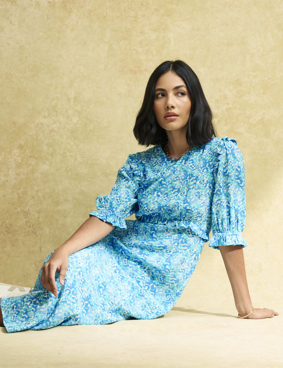 Blue Watercolour Felicia Midi Dress