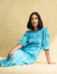Blue Watercolour Felicia Midi Dress