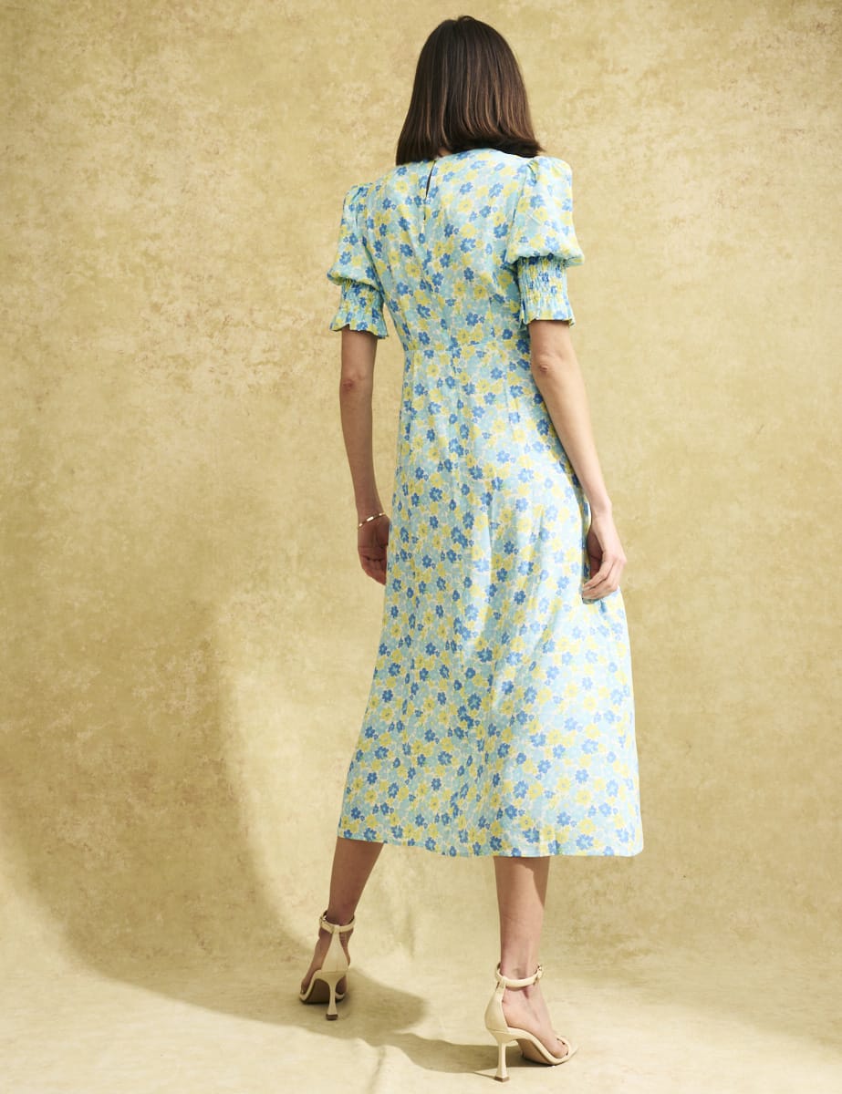 Blue and Yellow Floral Luna Midi Dress
