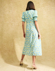 Blue and Yellow Floral Luna Midi Dress