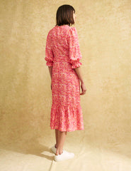 Pink Watercolour Selena Midi Dress