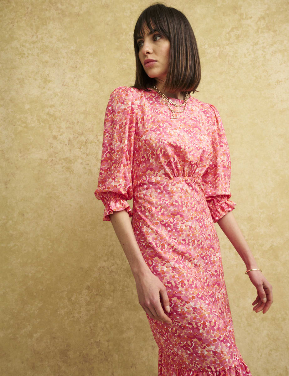 Pink Watercolour Selena Midi Dress