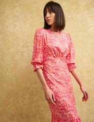 Pink Watercolour Selena Midi Dress