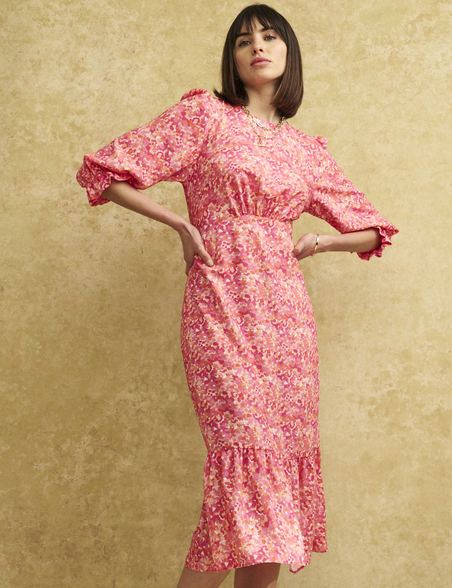 Pink Watercolour Selena Midi Dress