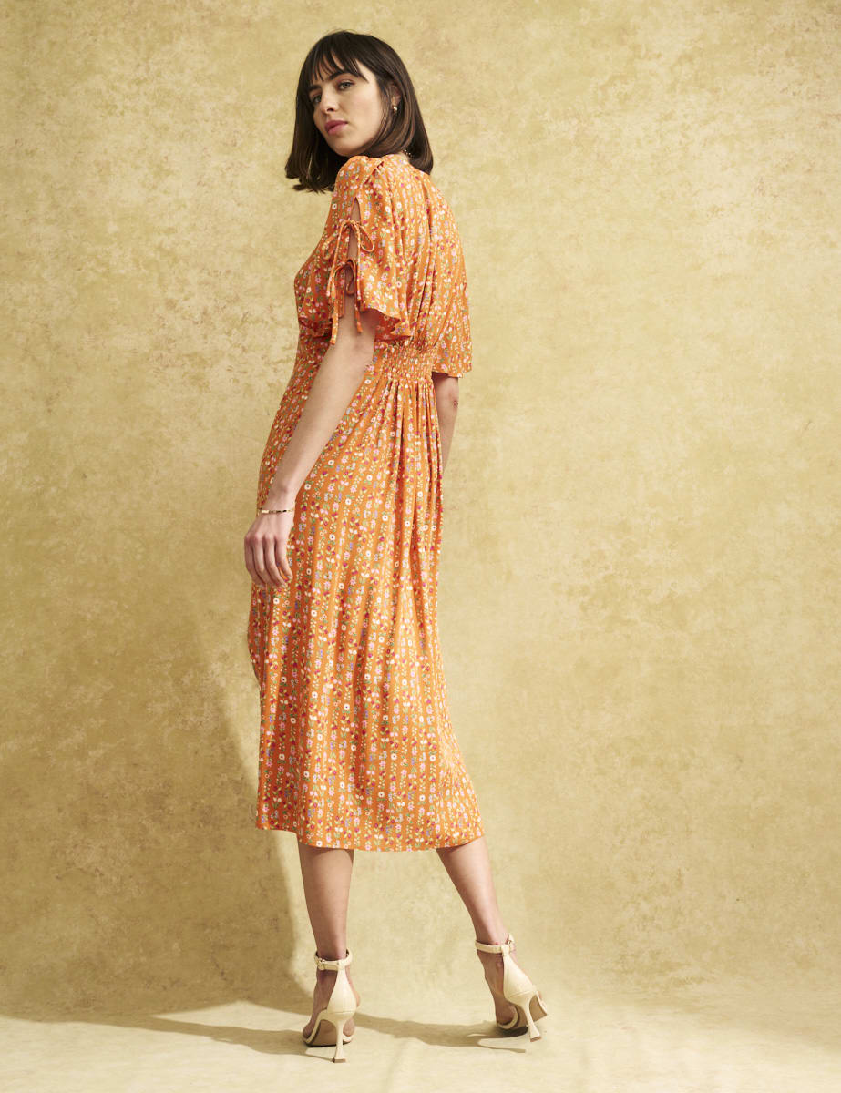 Fearne Cotton Orange Stripe Floral Elka Midi Dress
