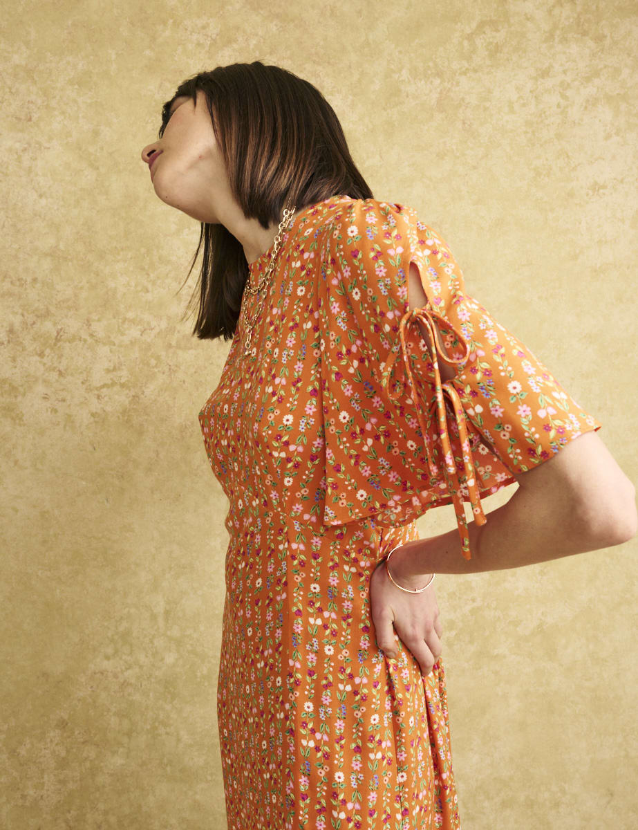 Fearne Cotton Orange Stripe Floral Elka Midi Dress