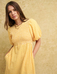 Yellow Gingham Check Kelsie Smock Midi Dress