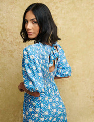 Blue Sun Print Kelsie Midi Smock Dress
