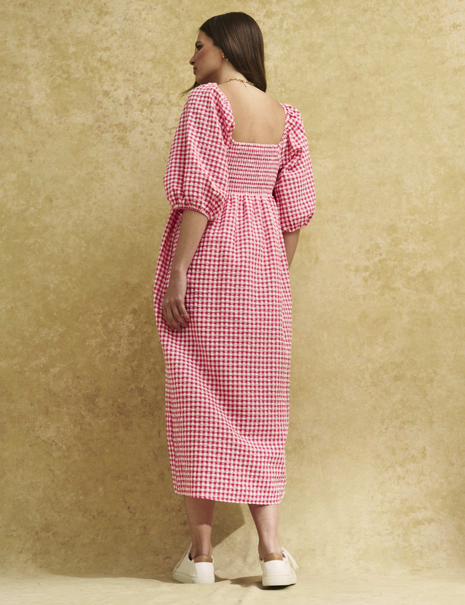 Pink Gingham Check Kylie Midi Dress