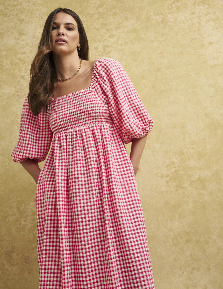 Pink Gingham Check Kylie Midi Dress