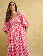 Pink Gingham Check Kylie Midi Dress